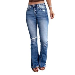 Pantalon Blue Distressed Raw-Hem Flare Jeans Size M